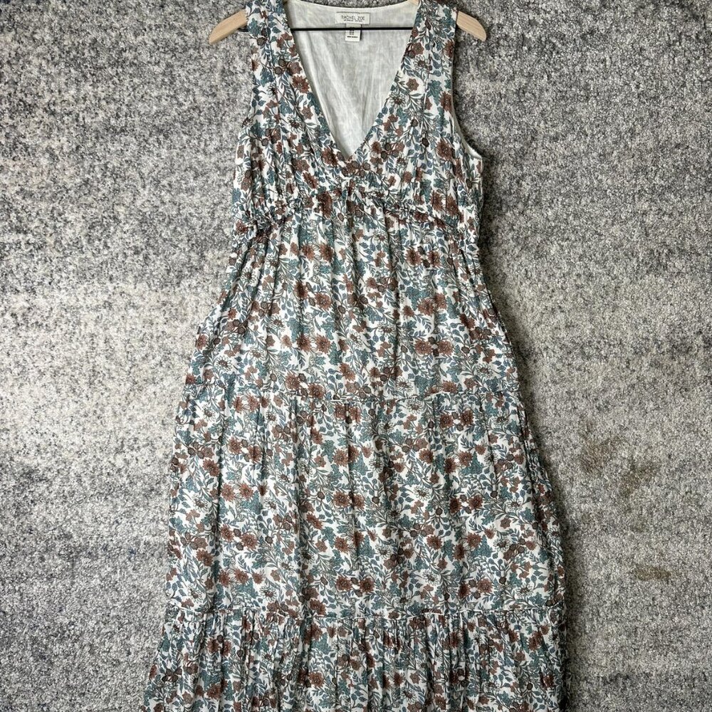 Rachel Zoe Dress‎ Womens Medium Blue Brown Floral Sleeveless Maxi Cotton Boho